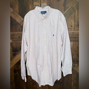 Ralph Lauren Dress Shirt White Plaid Button Embroidered 100% Cotton Oxford 2XLT